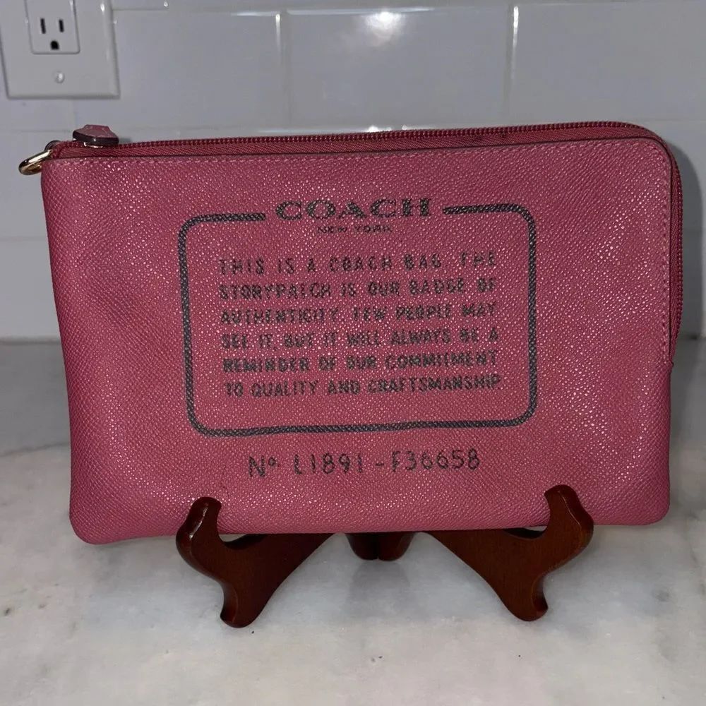 Coach Bag Purse Wristlet Leather Story Patch Saffiano Pink Large Clutch